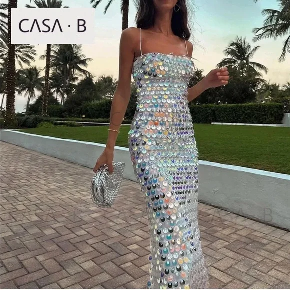 slim fit dress slacks Estelle White Sequin Midi Dress – Madida Clothing main image 0